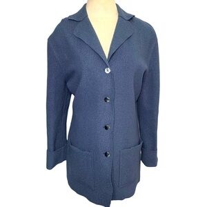 Vintage Herman Geist Blue Knit Wool Cardigan Jacket Minimalist Blazer Sz M